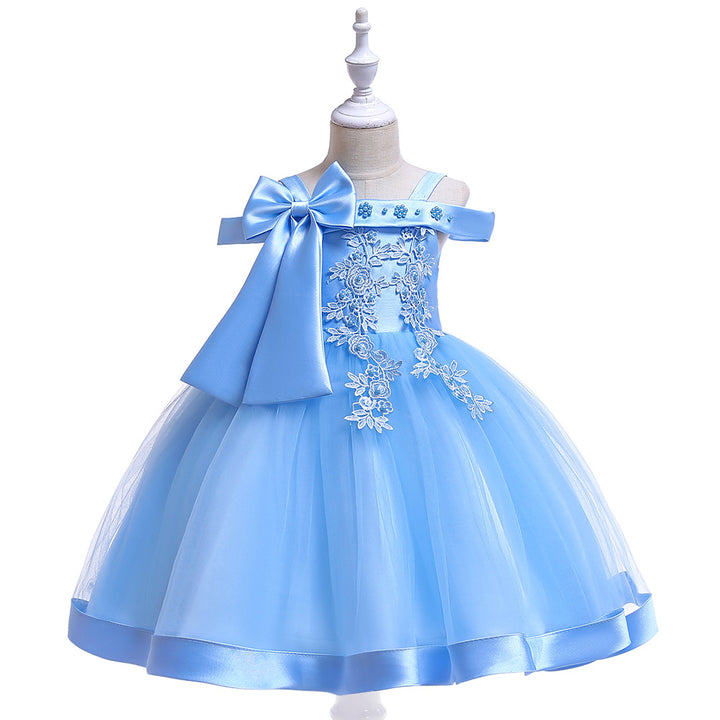 Ball Gown Off-the-Shoulder Sleeveless Flower Girl Dresses with Appliques &amp; Bow Knot