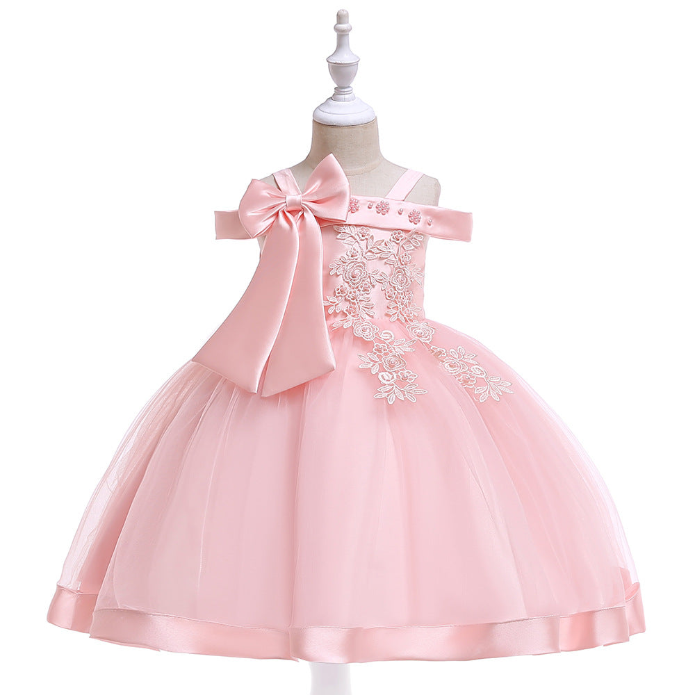 Ball Gown Off-the-Shoulder Sleeveless Flower Girl Dresses with Appliques &amp; Bow Knot