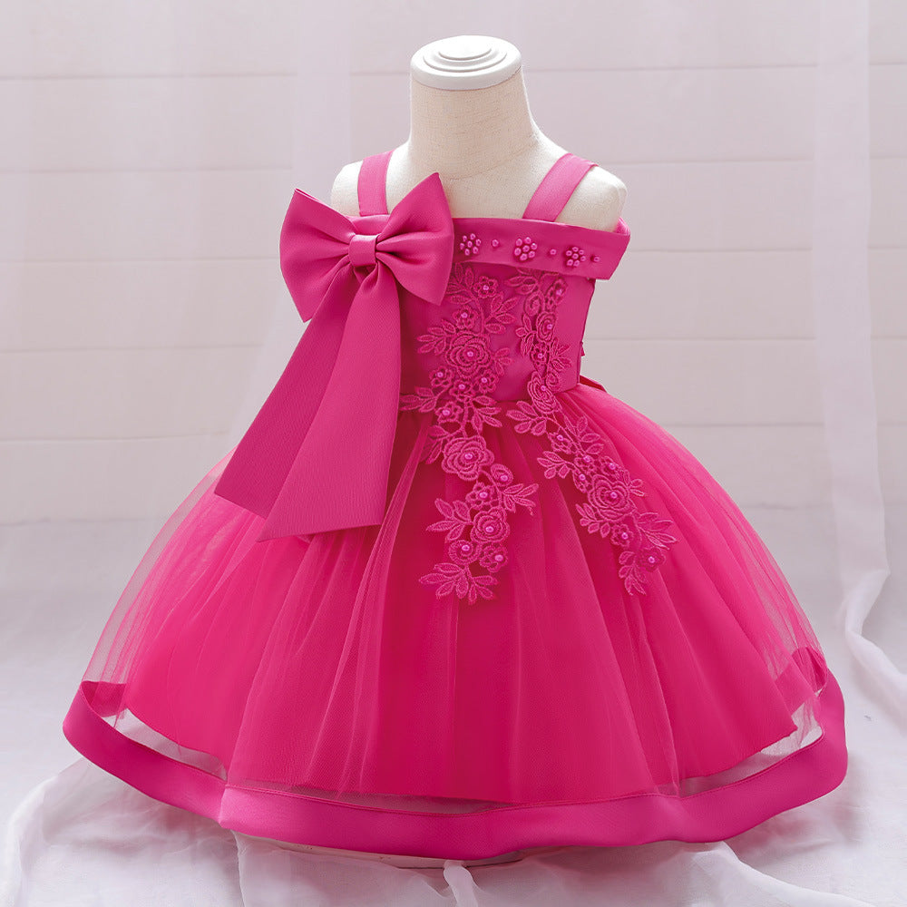 Ball Gown Off-the-Shoulder Sleeveless Flower Girl Dresses with Appliques &amp; Bow Knot