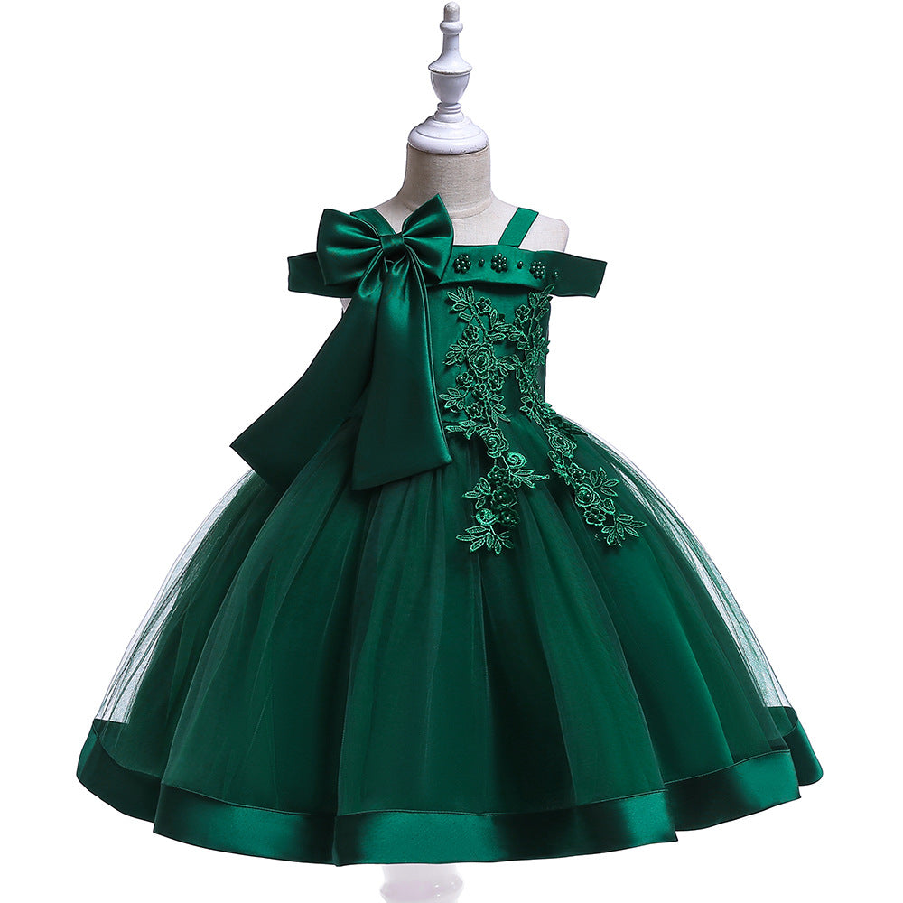 Ball Gown Off-the-Shoulder Sleeveless Flower Girl Dresses with Appliques &amp; Bow Knot