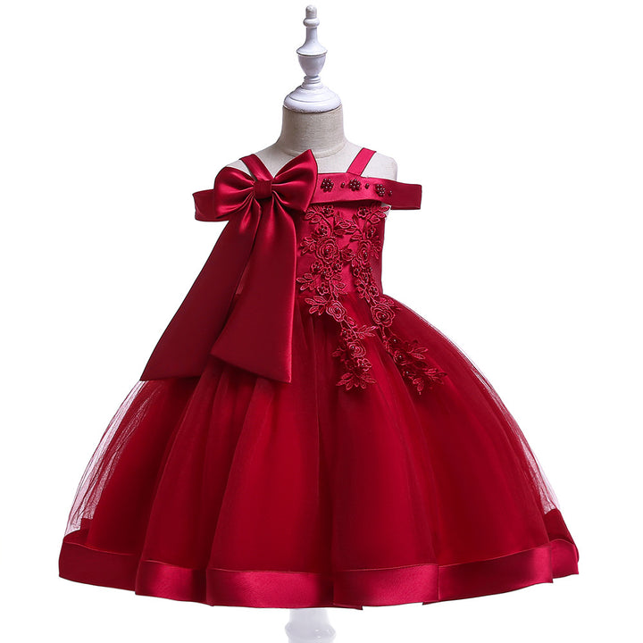 Ball Gown Off-the-Shoulder Sleeveless Flower Girl Dresses with Appliques &amp; Bow Knot