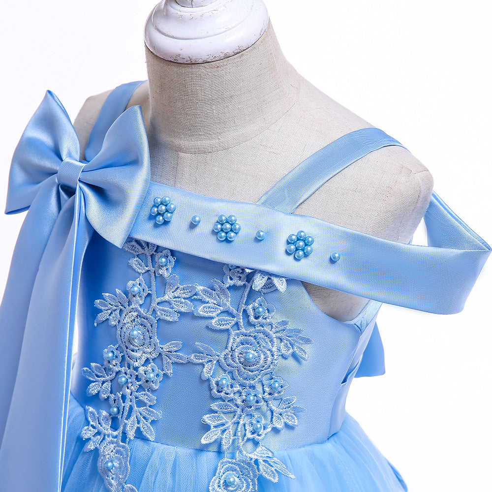 Ball Gown Off-the-Shoulder Sleeveless Flower Girl Dresses with Appliques &amp; Bow Knot