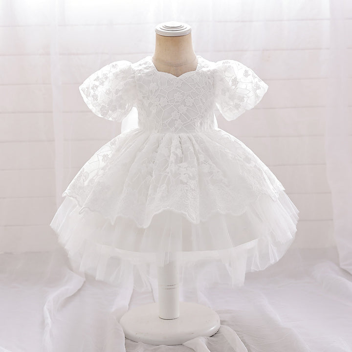 A-Line/Princess Scoop Puff Sleeves Flower Girl Dresses with Applique