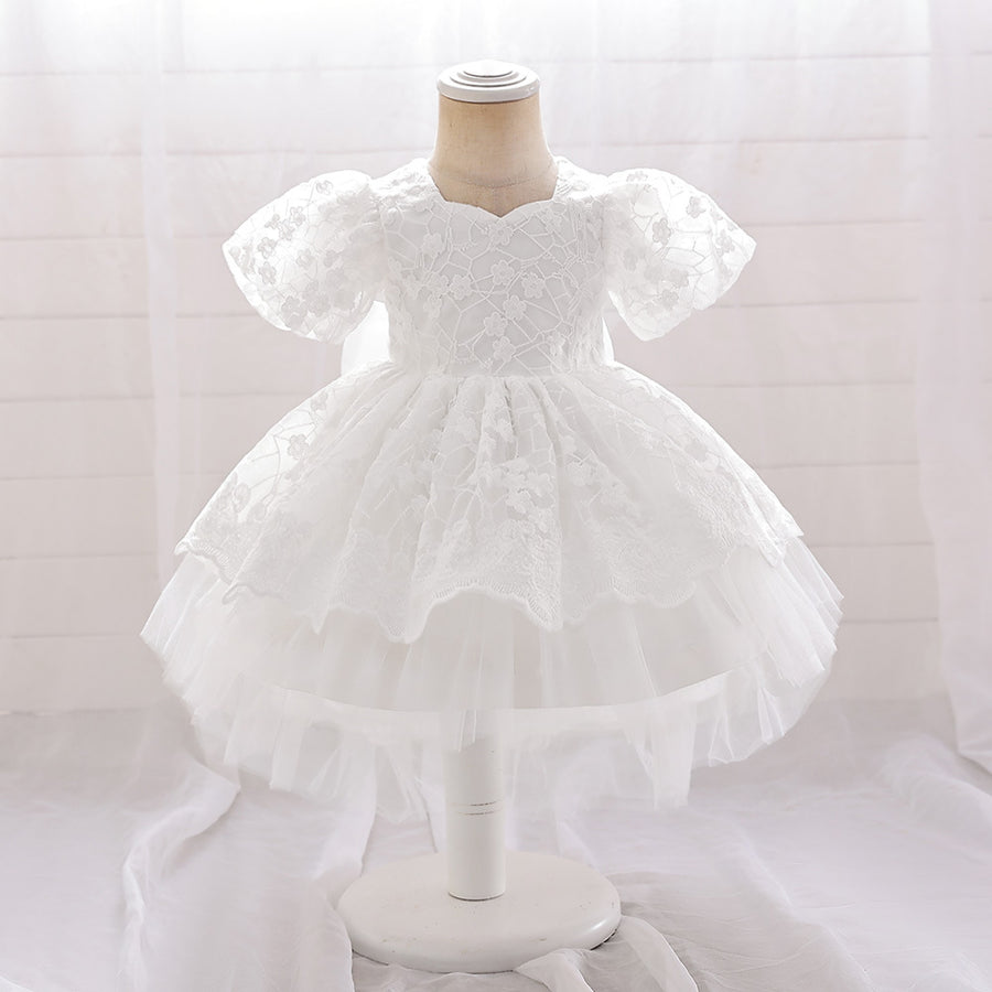 A-Line/Princess Scoop Puff Sleeves Flower Girl Dresses with Applique