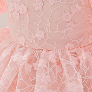A-Line/Princess Scoop Puff Sleeves Flower Girl Dresses with Applique