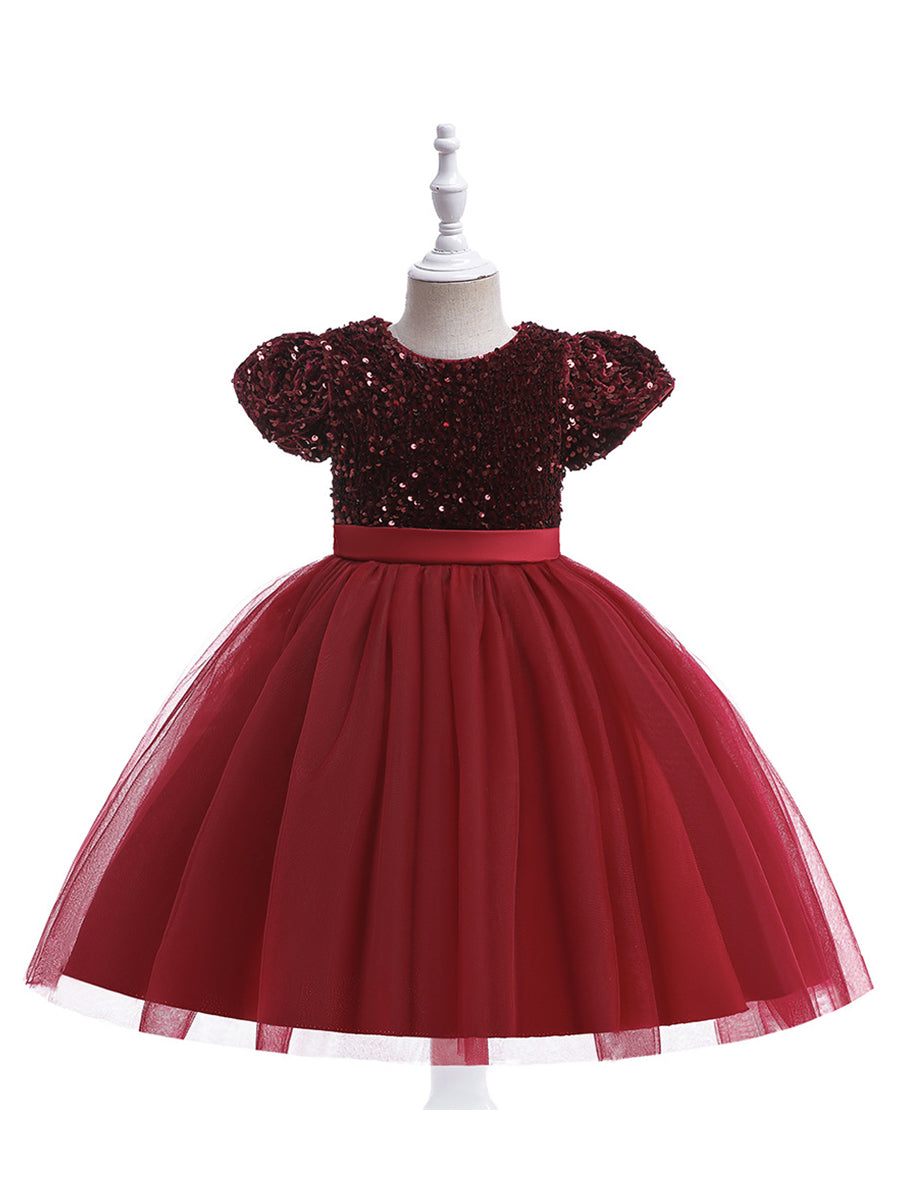 Lavetir Flower Girl Dresses Champagne Ball Gown Scoop Short Sleeves with Belt 2026