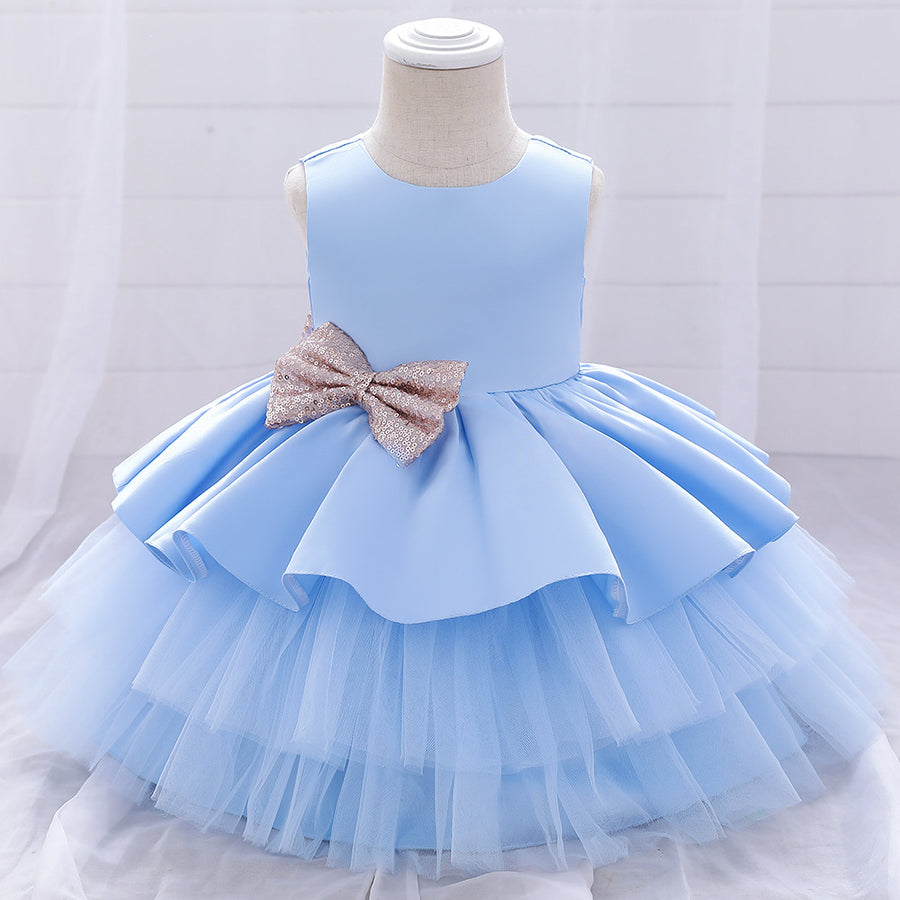 Ball Gown Scoop Sleeveless Tiered Flower Girl Dresses with Bowknot