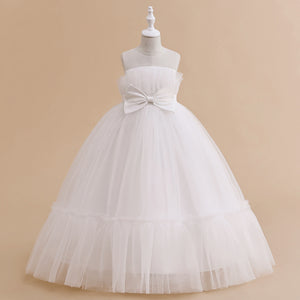 A-Line/Princess Illusion Scoop Flower Girl Dresses with Bow