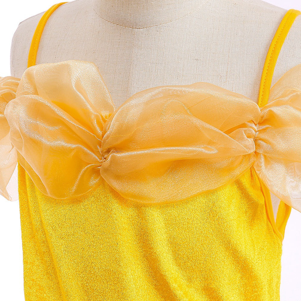 Princess Ball Gown Cold Shoulder Tiered Christmas Dresses for Girls