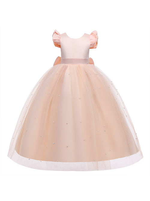 A-Line/Princess Scoop Flying Sleeves Flower Girl Dresses with Pearls
