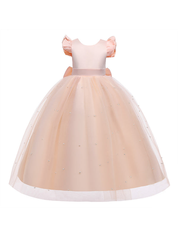 A-Line/Princess Scoop Flying Sleeves Flower Girl Dresses with Pearls
