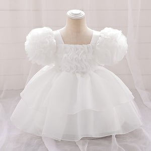 Ball Gown Scoop Puff Sleeves Flower Girl Dresses with Ruffles