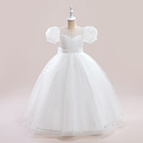 Ball Gown Scoop Puff Sleeves Flower Girl Dresses with Sequins