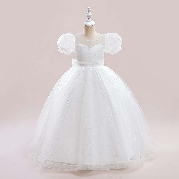 Ball Gown Scoop Puff Sleeves Flower Girl Dresses with Sequins