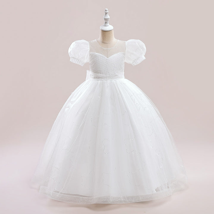 Ball Gown Scoop Puff Sleeves Flower Girl Dresses with Sequins
