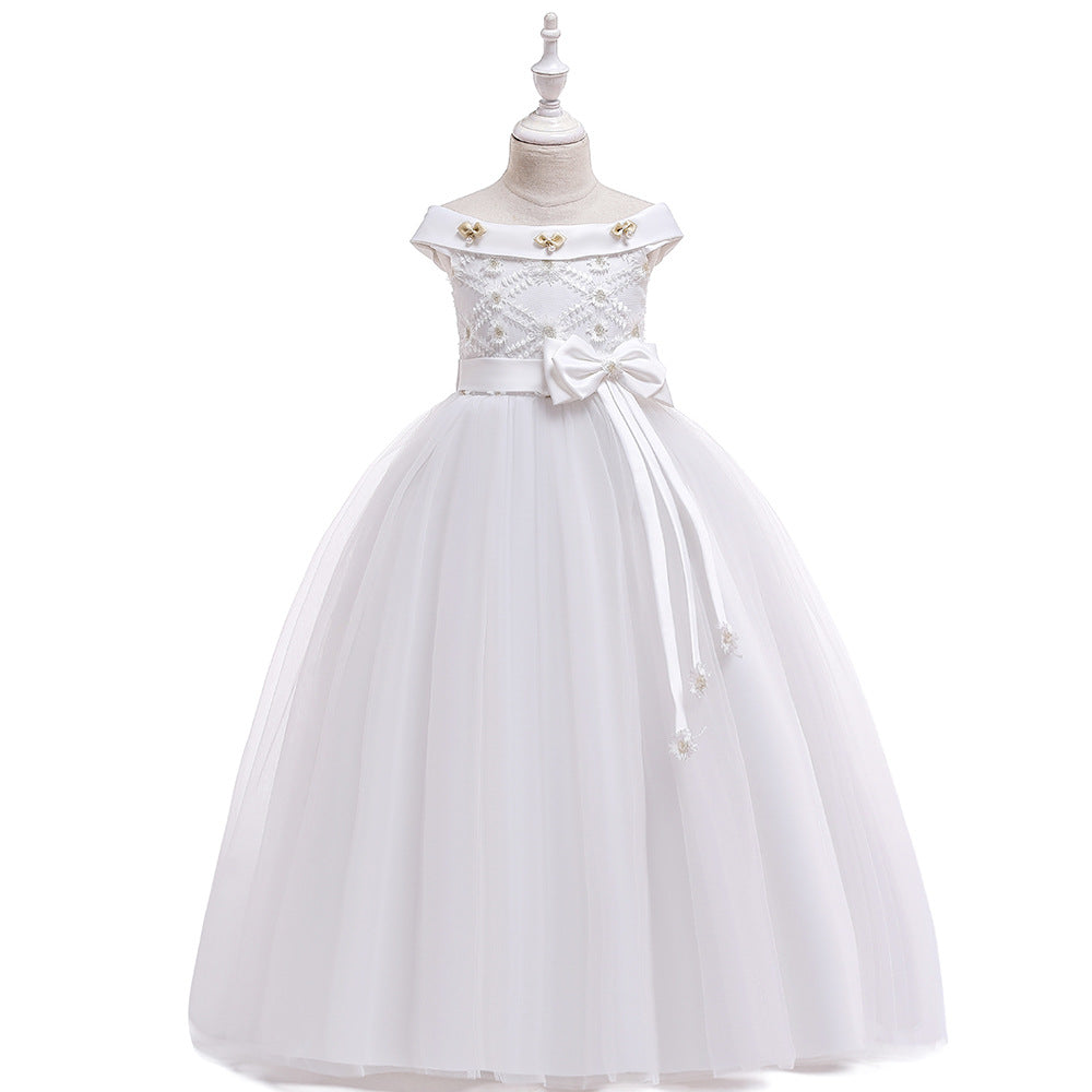 Ball Gown Off-the-Shoulder Short Sleeves Flower Girl Dresses with Bow Knot