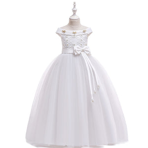 Ball Gown Off-the-Shoulder Short Sleeves Flower Girl Dresses with Bow Knot