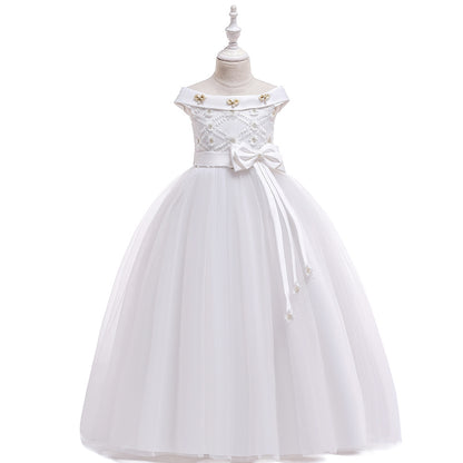 Ball Gown Off-the-Shoulder Short Sleeves Flower Girl Dresses with Bow Knot