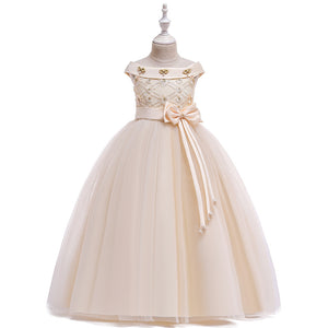 Ball Gown Off-the-Shoulder Short Sleeves Flower Girl Dresses with Bow Knot