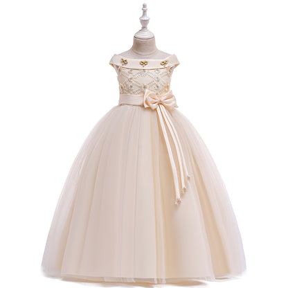 Ball Gown Off-the-Shoulder Short Sleeves Flower Girl Dresses with Bow Knot