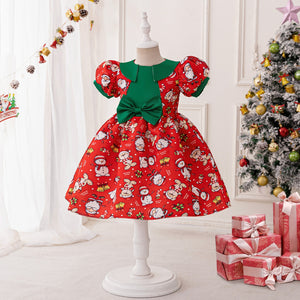 A-Line/Princess Scoop Puff Sleeves Christmas Dresses for Girls