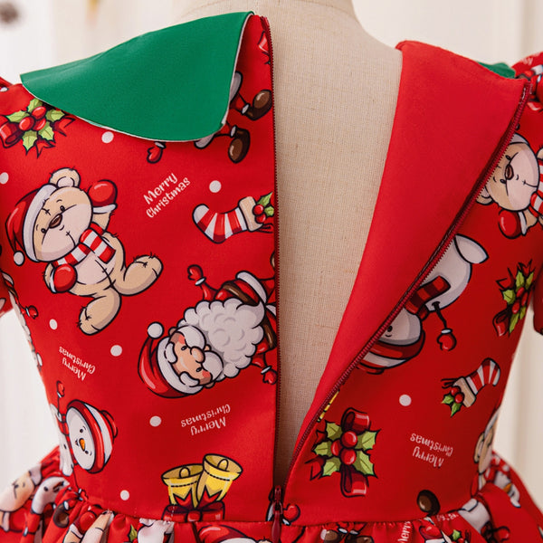 A-Line/Princess Scoop Puff Sleeves Christmas Dresses for Girls