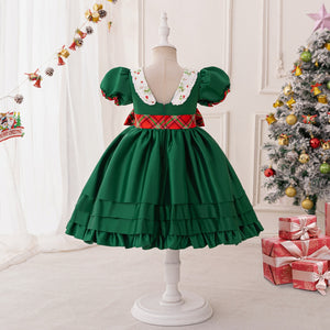 A-Line/Princess Scoop Puff Sleeves Tiered Christmas Dresses for Girls