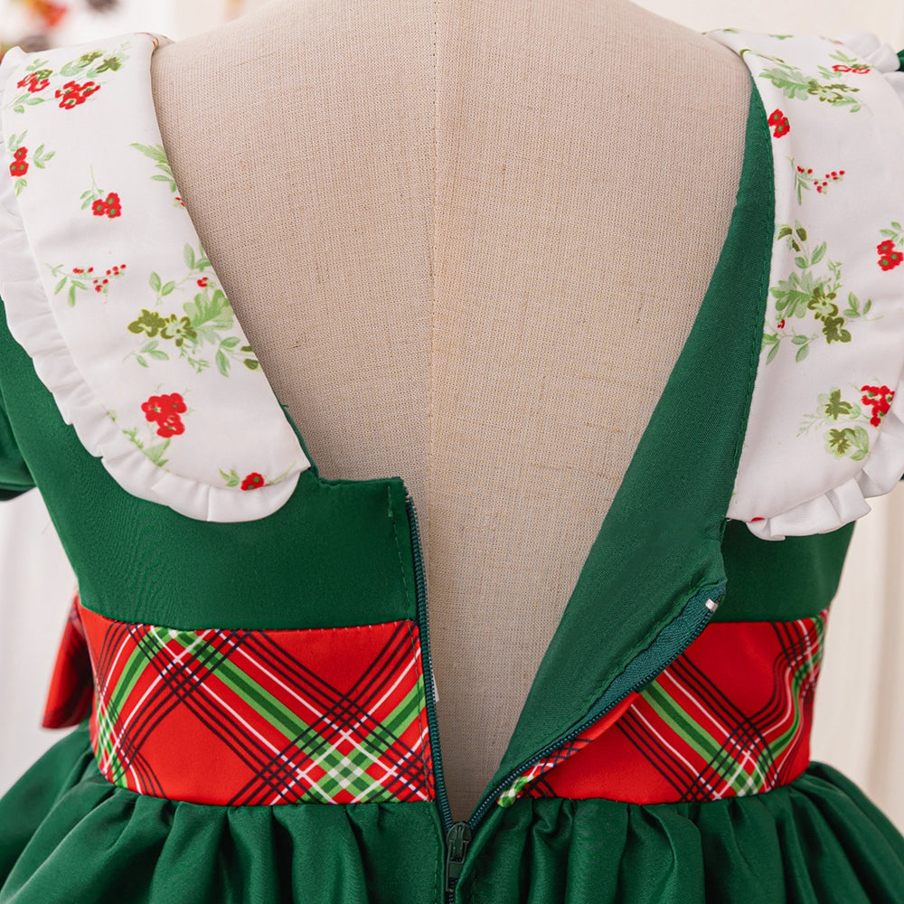 A-Line/Princess Scoop Puff Sleeves Tiered Christmas Dresses for Girls
