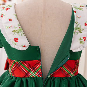 A-Line/Princess Scoop Puff Sleeves Tiered Christmas Dresses for Girls