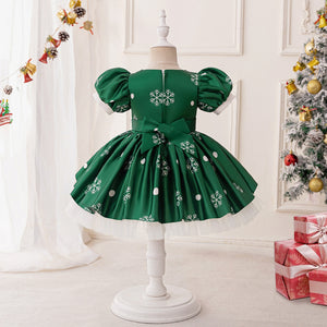 A-Line/Princess Scoop Puff Sleeves Pleated Christmas Dresses for Girls
