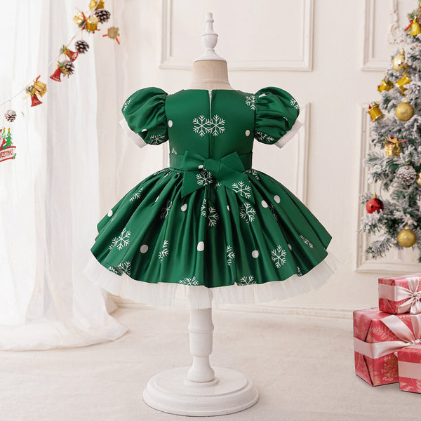 A-Line/Princess Scoop Puff Sleeves Pleated Christmas Dresses for Girls