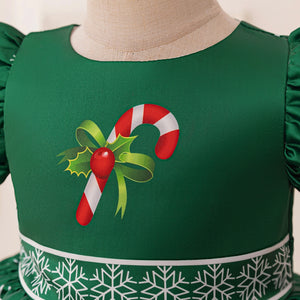 A-Line/Princess Scoop Puff Sleeves Pleated Christmas Dresses for Girls