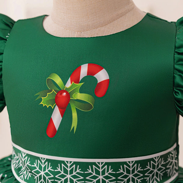 A-Line/Princess Scoop Puff Sleeves Pleated Christmas Dresses for Girls