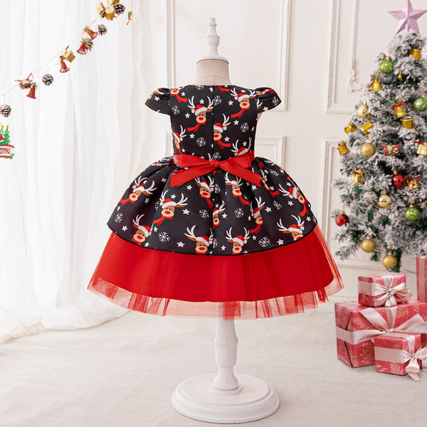 A-Line/Princess Scoop Puff Sleeves Christmas Dresses for Girls