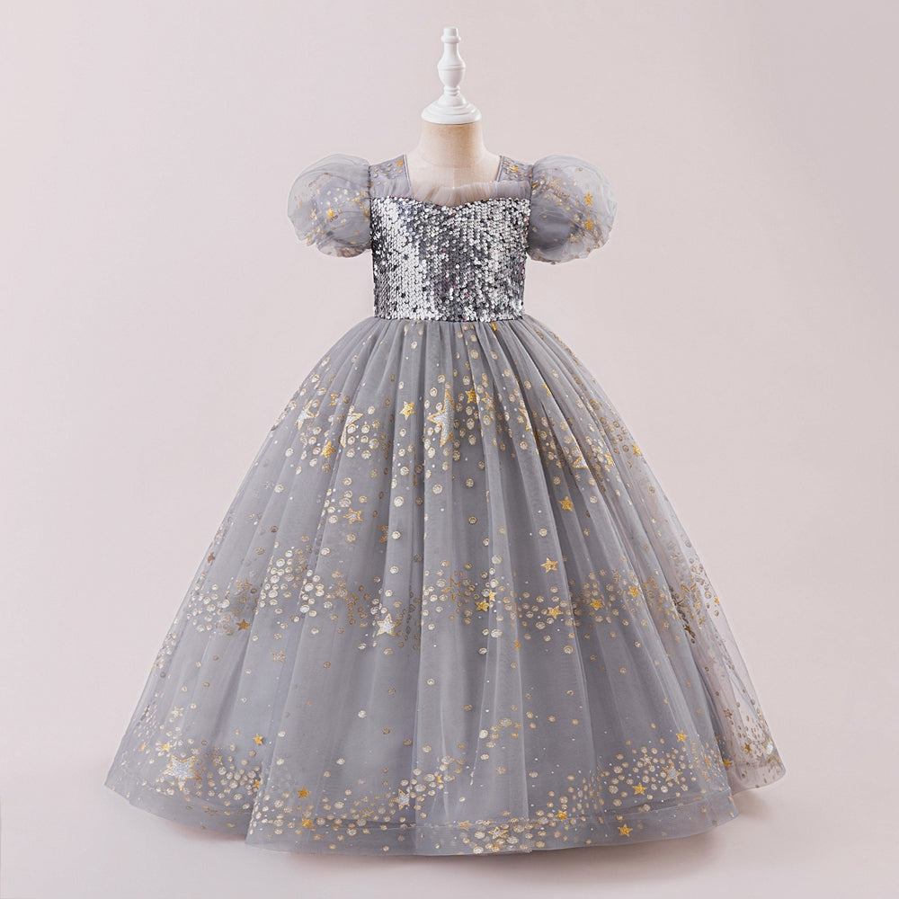 A-Line/Princess Scoop Puff Sleeves Christmas Dresses for Girls