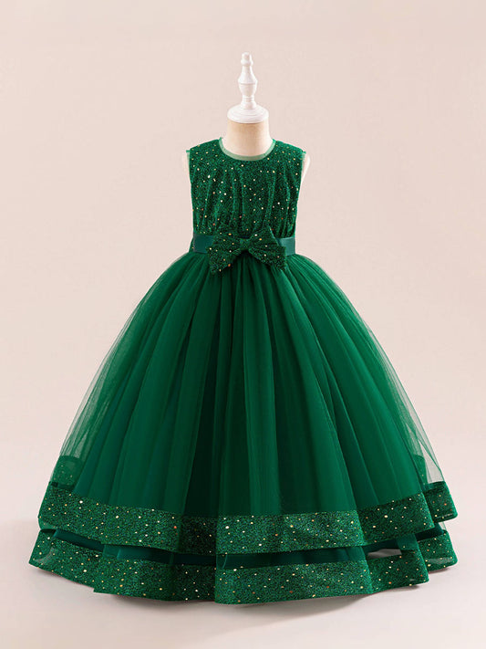 A-Line/Princess Scoop Sleeveless Sequin Christmas Dresses for Girls