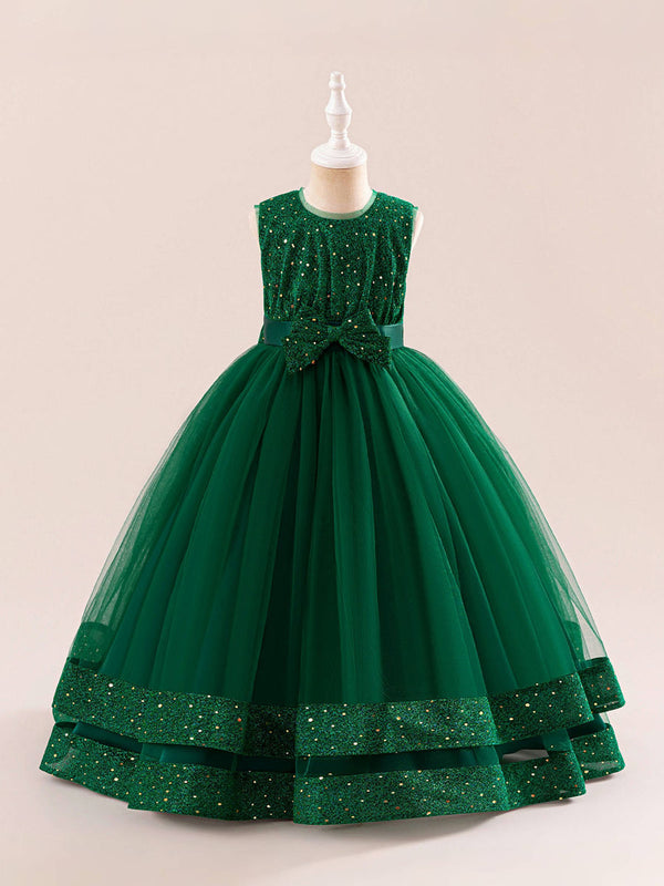A-Line/Princess Scoop Sleeveless Sequin Christmas Dresses for Girls