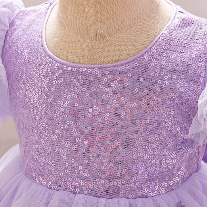 Ball Gown Scoop Puff Sleeves Flower Girl Dresses with Sequins