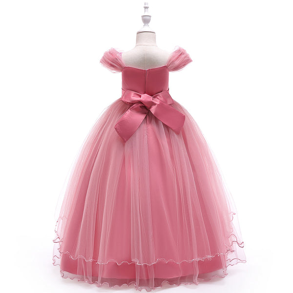 Ball Gown Cold Shoulder Short Sleeves Flower Girl Dresses with Beading