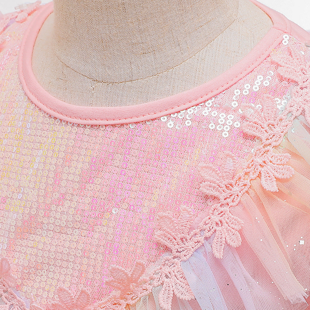 Ball Gown Scoop Flying Sleeves Flower Girl Dresses with Sequins