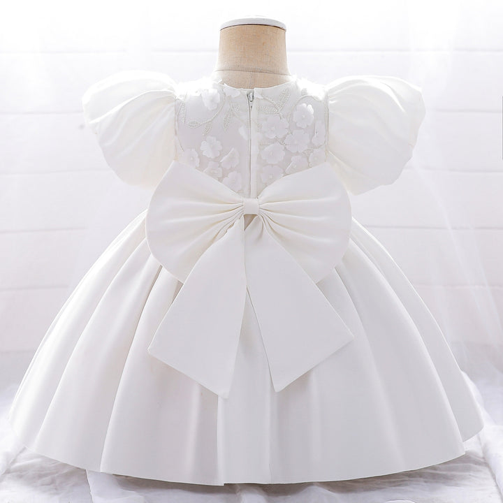 Ball Gown Scoop Puff Sleeves Flower Girl Dresses with Solid Flowers