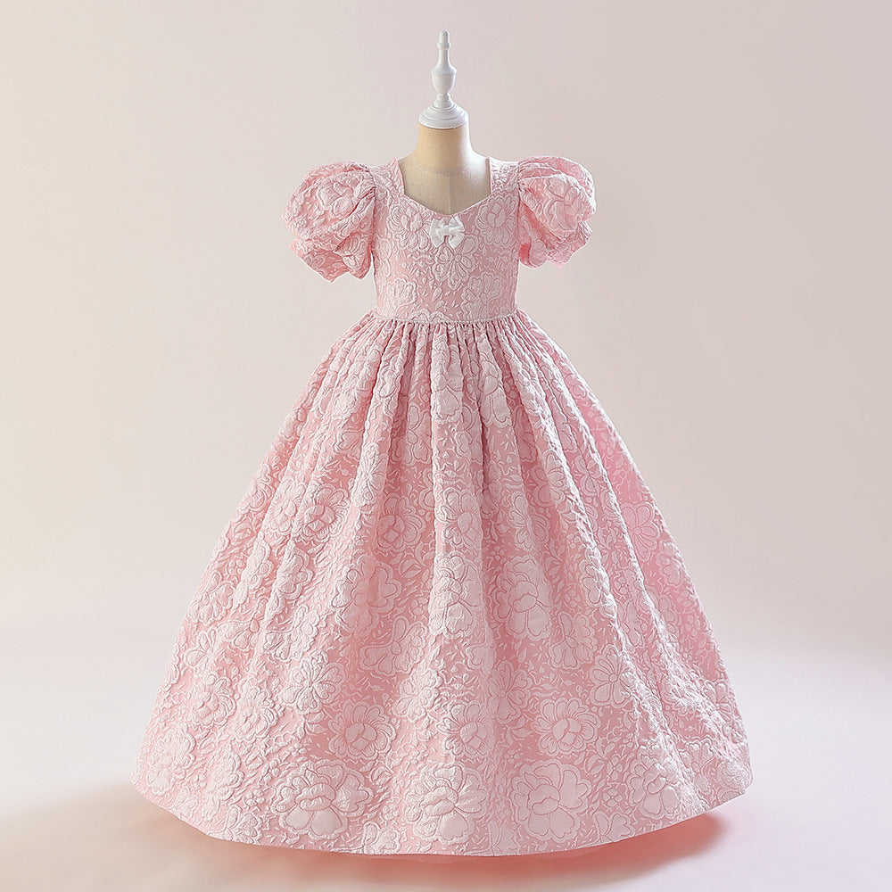 Ball Gown Square Neck Puff Sleeves Flower Girl Dresses with Ruched