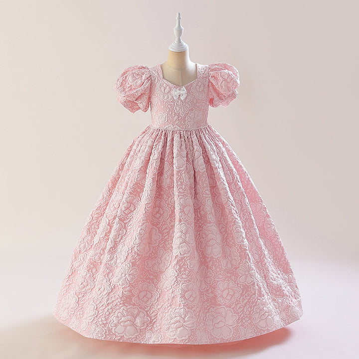 Ball Gown Square Neck Puff Sleeves Flower Girl Dresses with Ruched