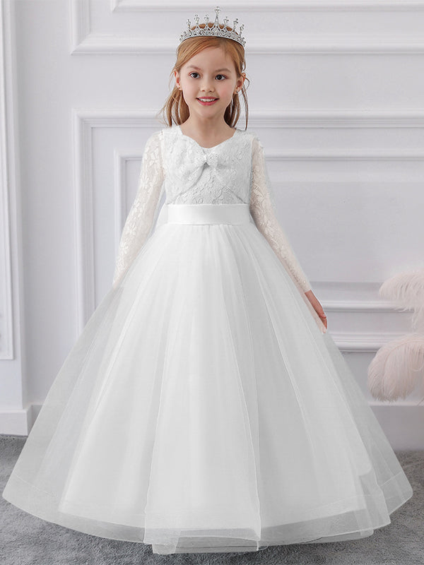 Ball Gown Scoop Long Sleeves Flower Girl Dresses with Lace