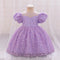 Ball Gown Scoop Puff Sleeves Flower Girl Dresses with Lace