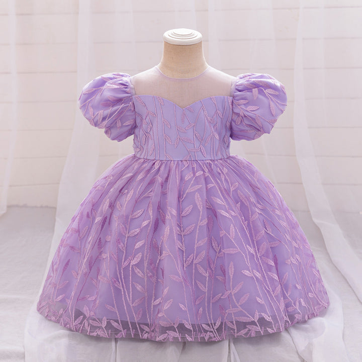 Ball Gown Scoop Puff Sleeves Flower Girl Dresses with Lace