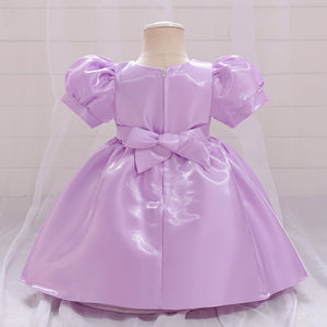 Ball Gown Scoop Puff Sleeves Flower Girl Dresses with Ruched