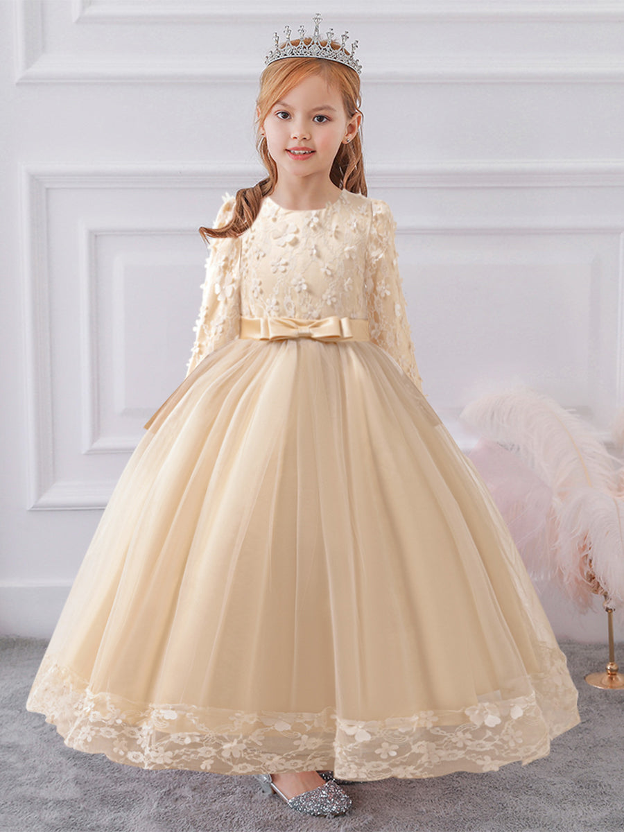 Cute Long Sleeve Ball Gown Flower Girl Dress with Lace Appliques main image 1
