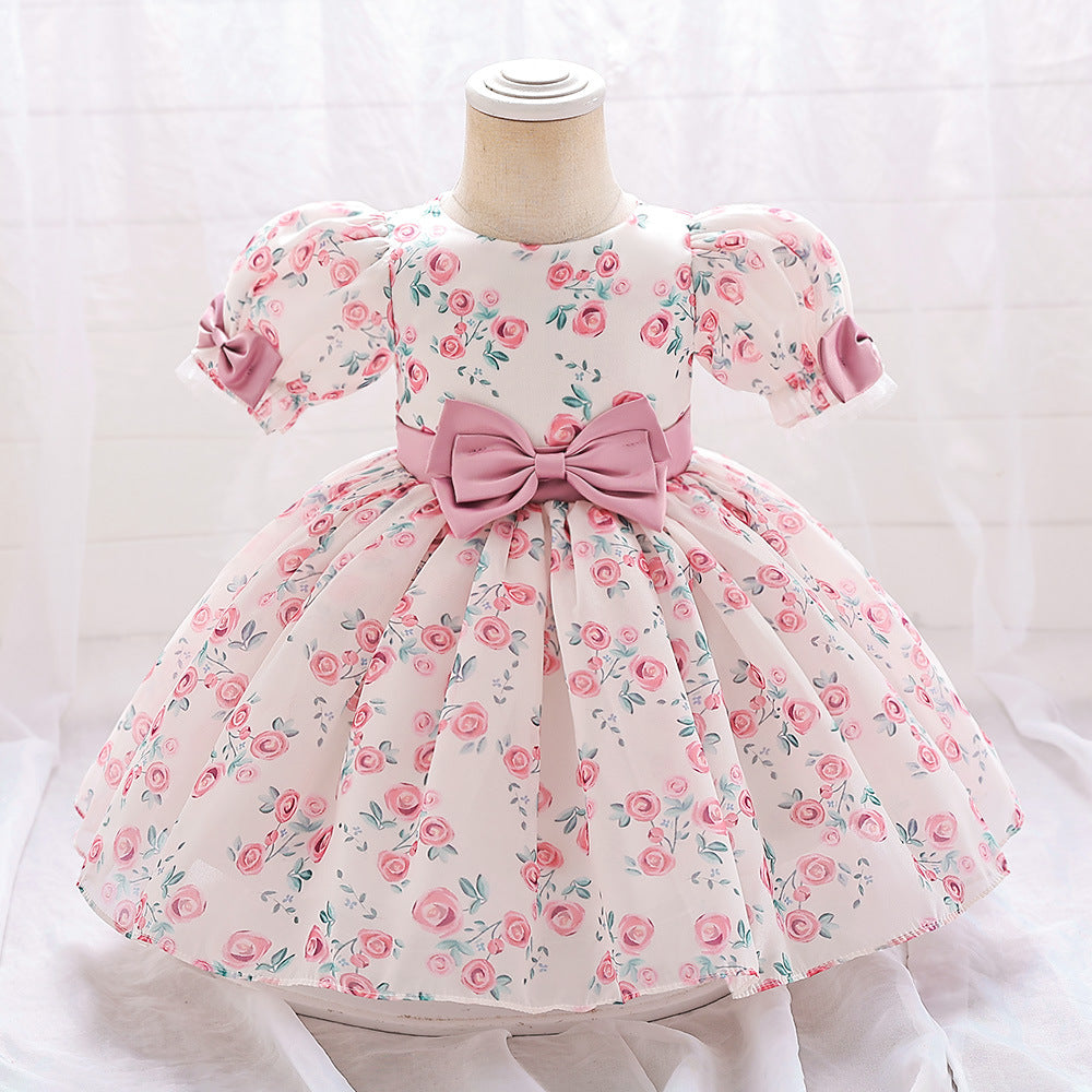 Ball Gown Scoop Puff Sleeves Ruched Flower Girl Dresses