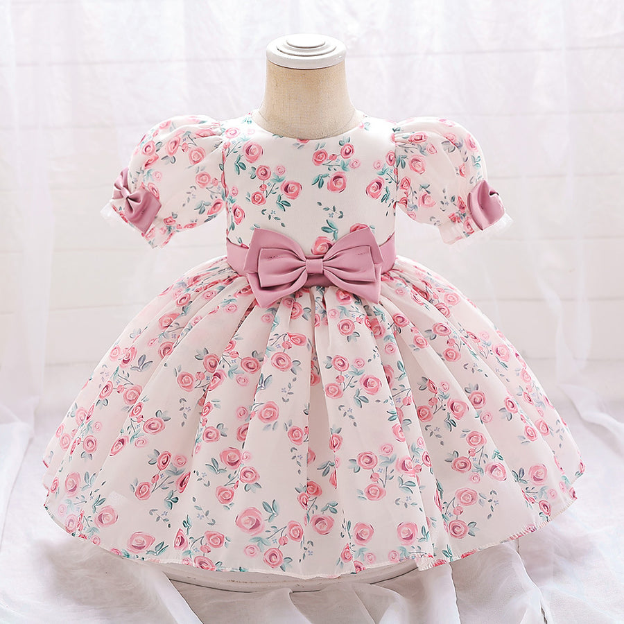 Ball Gown Scoop Puff Sleeves Ruched Flower Girl Dresses